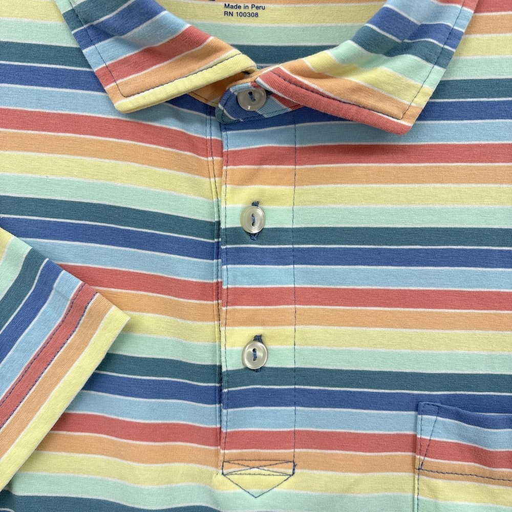Peter Millar Polo Shirt Mens Large Multicolor Striped Pocket Cotton Stretch Golf - Picture 4 of 11